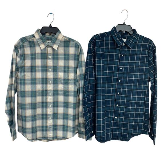 2 New American Eagle Mens Medium Plaid Long Sleeve Button Up Collared Shirts - Picture 1 of 5